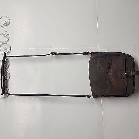 Frost River Stylish Olive & Brown Leather Canvas Unisex Crossbody SaddleBag - Picture 12 of 14